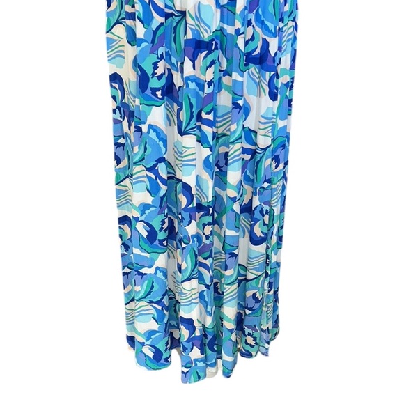 Anthropologie Abel the Label Blue Green Floral Print Tie Back Midi Dress - XS - Picture 4 of 13